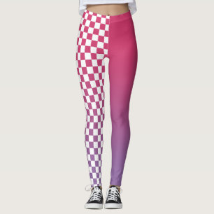 Pink to Purple Gradient and Checkered Pattern Leggings