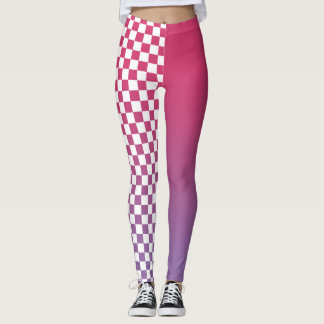 Pink to Purple Gradient and Checkered Pattern Leggings