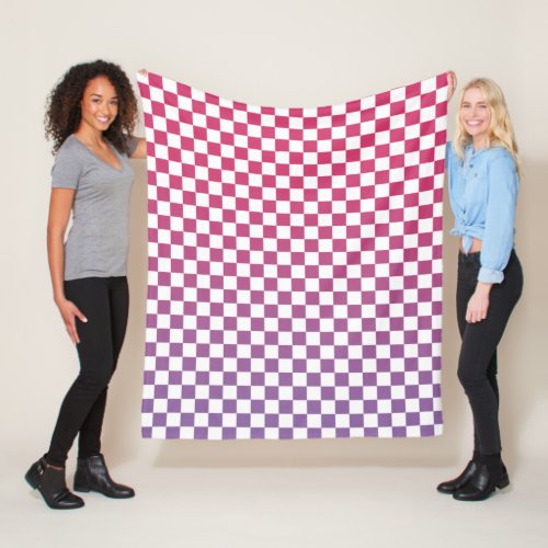 Pink to Purple Gradient Checkered Pattern Fleece Blanket