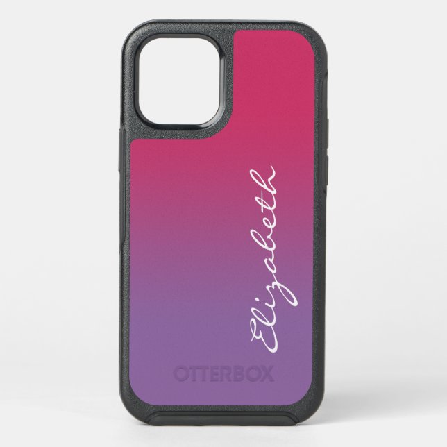 Pink to Purple Gradient Handwritten Script Name Otterbox iPhone Case (Back)