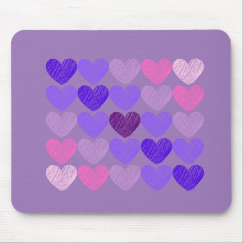 Pink to Purple Heart Collage Purple Background Mouse Pad