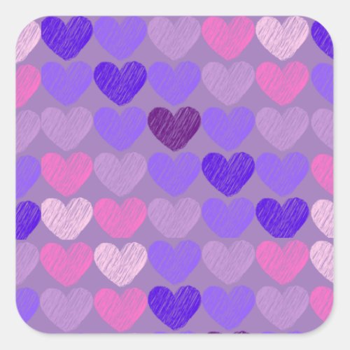 Pink to Purple Heart Collage Purple Background Square Sticker