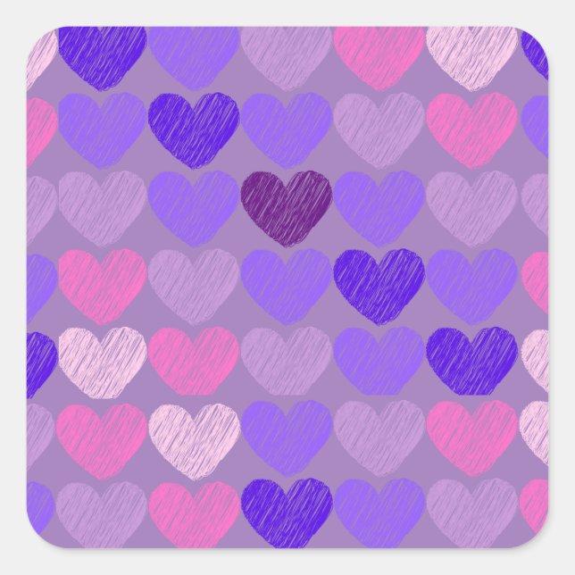 Pink to Purple Heart Collage Purple Background Square Sticker (Front)