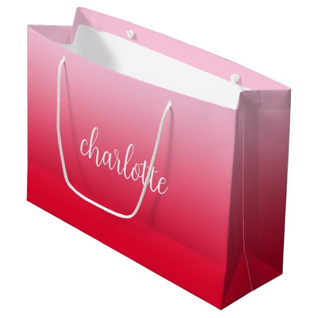Pink to Red Ombre Large Gift Bag (Front Angled)