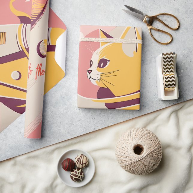 Pink "To the Stars!" Cat Astronaut Birthday Wrapping Paper (Crafts)