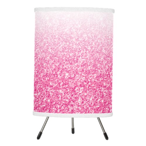 Pink to white faux glitter ombre tripod lamp