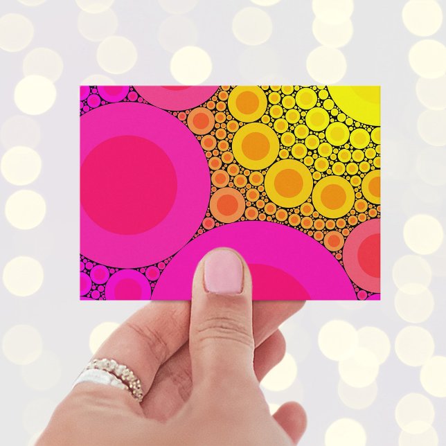 Pink to Yellow Circles Mosaic Business Card (Unique Black Hot Pink Gold and Yellow Mosaic Art Business Cards)