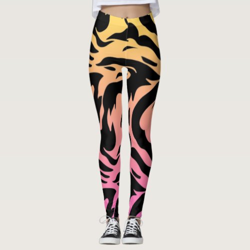 pink to yellow tiger strips  leggings