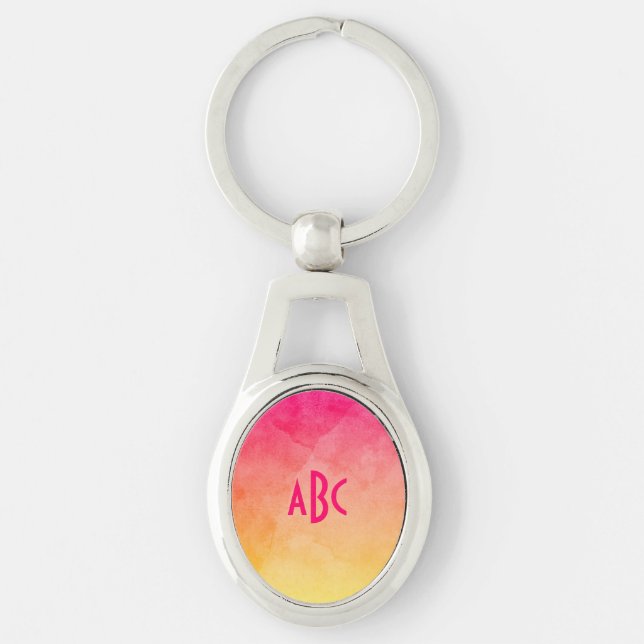 Pink to Yellow Watercolor Ombre Monogram Keychain (Front)