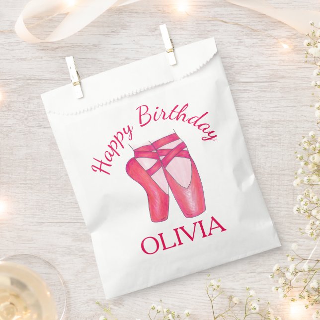 Pink Toe Shoes Ballet Ballerina Dance Birthday Favor Bag (Clipped)