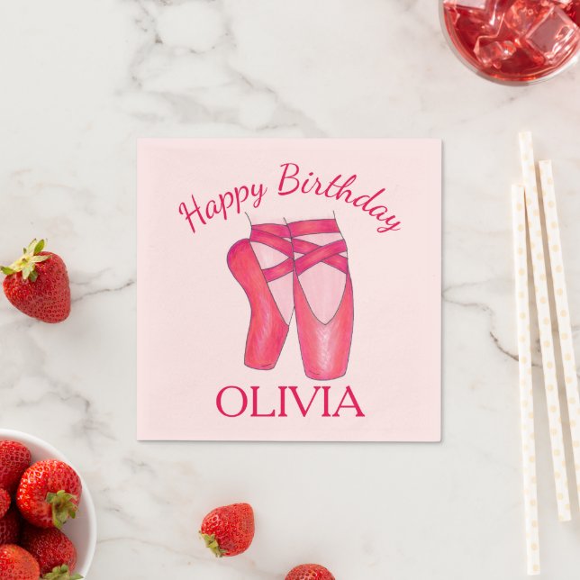 Pink Toe Shoes Ballet Ballerina Dance Birthday Napkins (Insitu)