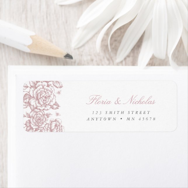 Pink Toile Address Label French Chinoiserie Chic (Insitu)