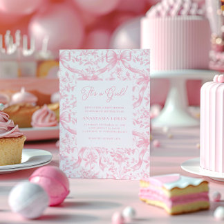 Pink Toile and Bows Baby Shower Invitation