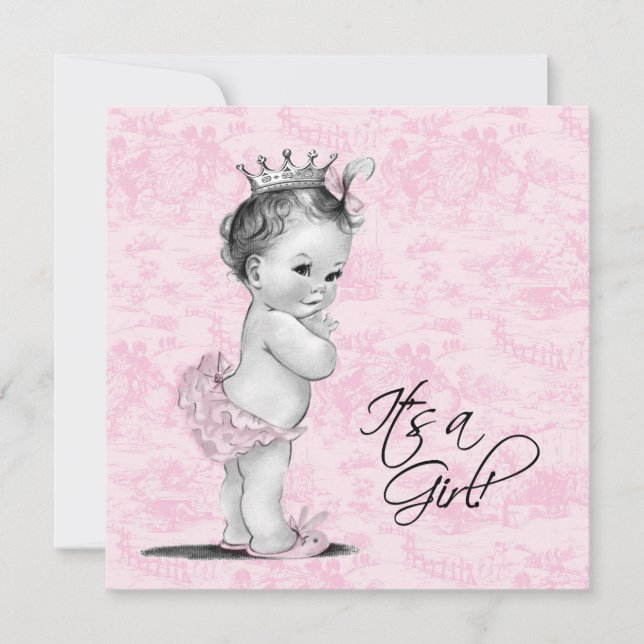 Pink Toile Baby Girl Shower Invitation (Front)