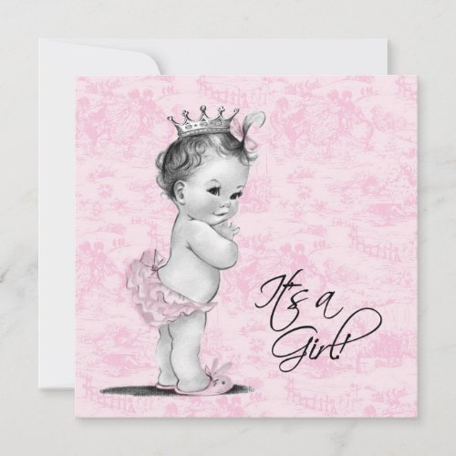 Pink Vintage Toile Baby Girl Shower Personalized Invitation