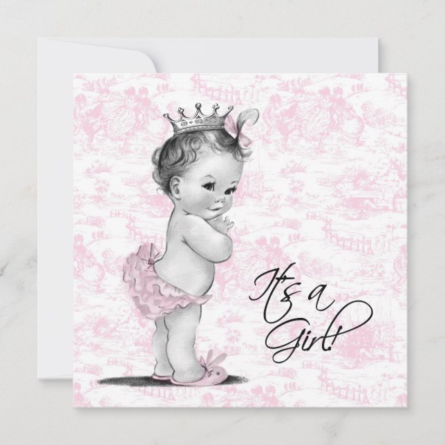Pink Toile Baby Girl Shower Invitation (Front)