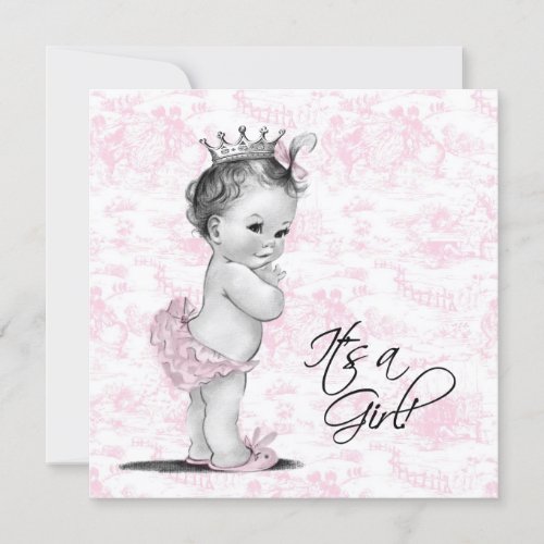 Pink Toile Baby Girl Shower Invitation