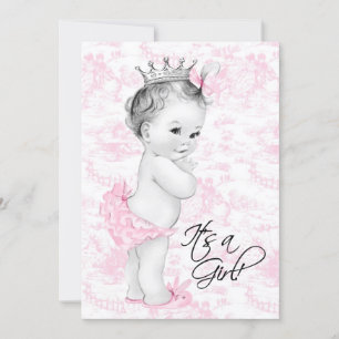 Pink Toile Baby Girl Shower Invitation