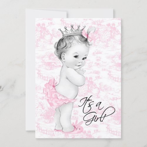 Vintage Pink Toile Baby Girl Shower Personalized Announcements
