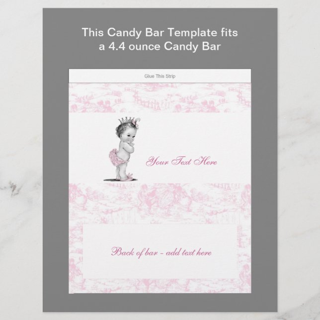 Pink Toile Baby Shower Candy Bar Wrapper (Front)