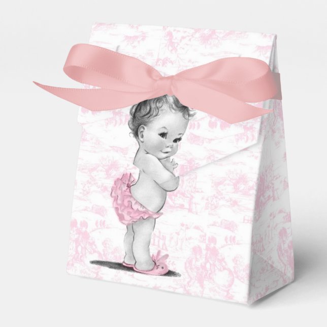 Pink Toile Baby Shower Favor Boxes (Front Side)