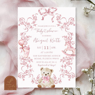 Pink Toile Baby Shower Girl Invitation