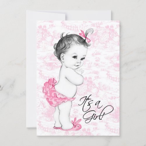 Pink Toile Baby Shower Announcement Card