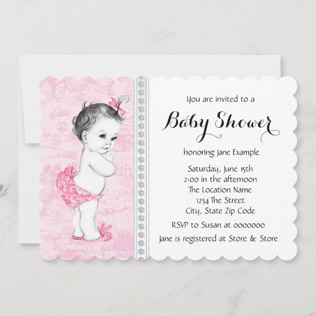 Pink Toile Baby Shower Invitation (Front)