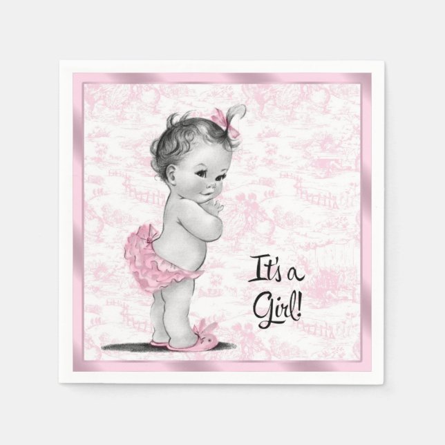 Pink Toile Baby Shower Napkins (Front)
