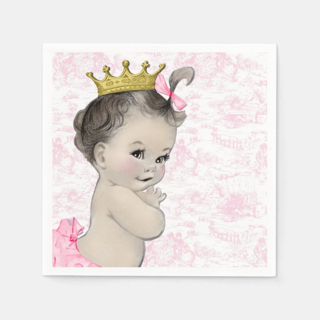 Pink Toile Baby Shower Paper Napkins (Front)