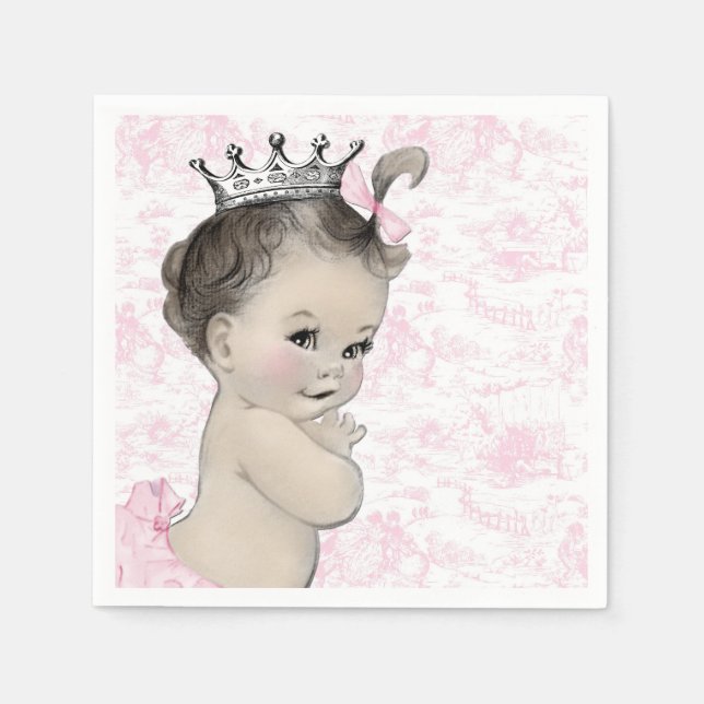 Pink Toile Baby Shower Paper Napkins (Front)