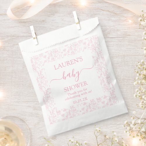 Pink Toile Bear Baby Shower Girl Favor Bag