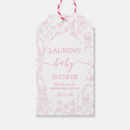 Pink Toile Bear Baby Shower Girl Gift Tag