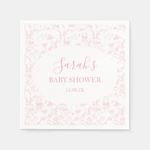 Pink Toile Bear Baby Shower Girl Napkins