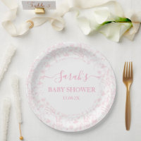 Pink Toile Bear Baby Shower Girl