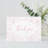 Pink Toile Bear Baby Shower Girl Thank You Card