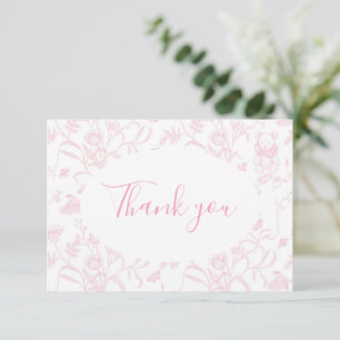 Pink Toile Bear Baby Shower Girl Thank You Card