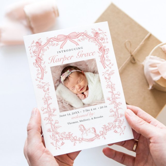 Pink Toile Birth Announcement (Creator Uploaded)
