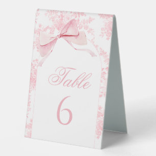 Pink Toile Bow Toile Baby Girl Shower Table Number Tent
