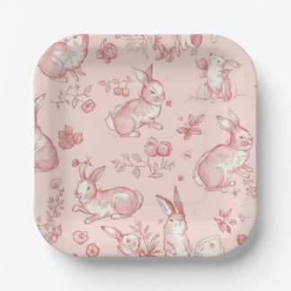 Pink Toile Bunny Party Plates