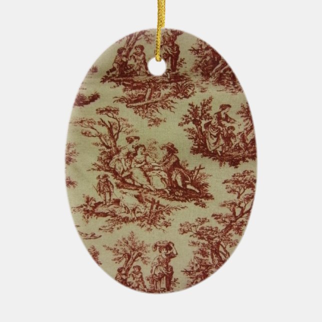 Pink Toile Ceramic Ornament (Front)