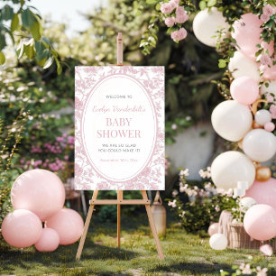 Pink Toile Chinoiserie Baby Shower Welcome Sign