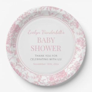 Pink Toile Chinoiserie Floral Baby Shower  Paper Plates
