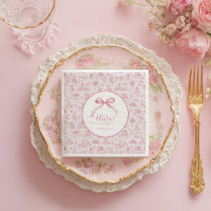 Pink Toile Coquette Bow 1st Birthday Girl Napkins