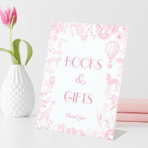 Pink Toile de Jou Baby Shower Books and Gifts Pedestal Sign