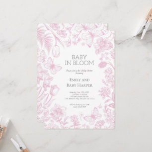 Pink Toile de Jouy Baby in Bloom Baby Shower Invitation