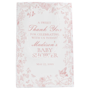 Pink Toile De Jouy Baby Shower Favors Medium Gift Bag