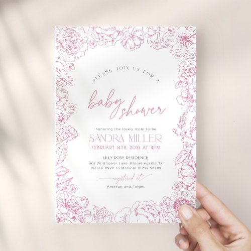 Pink Toile de Jouy Baby Shower Invitation