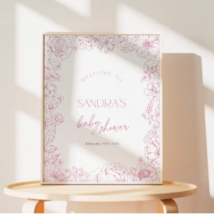 Pink Toile de Jouy Baby Shower Welcome Foam Board