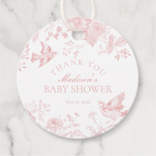 Pink Toile De Jouy Floral Baby Shower Favor Tags